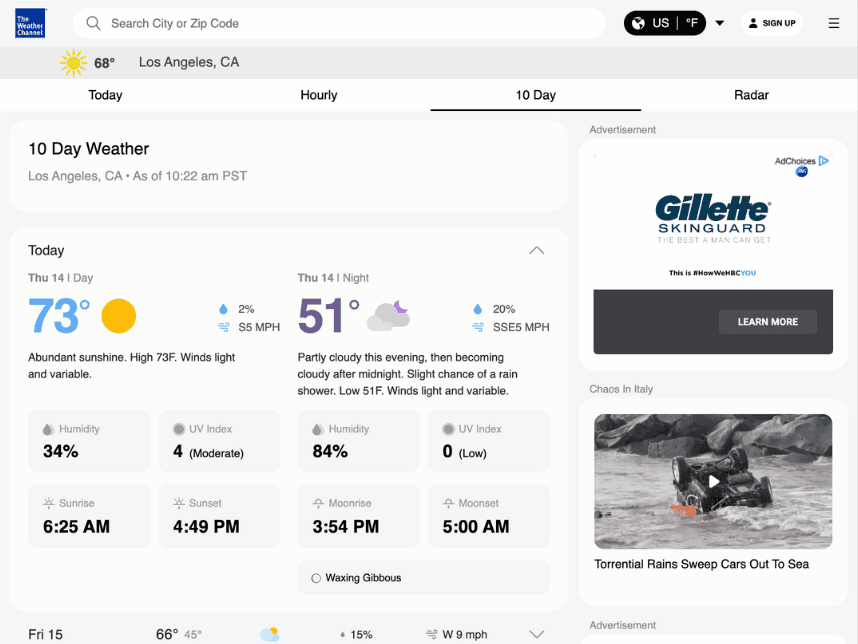 Weather.com Samsung Hourly Page