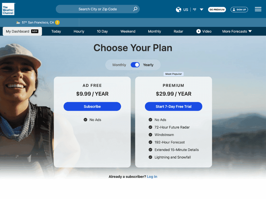 Weather.com Premium Subscriptions Home Page